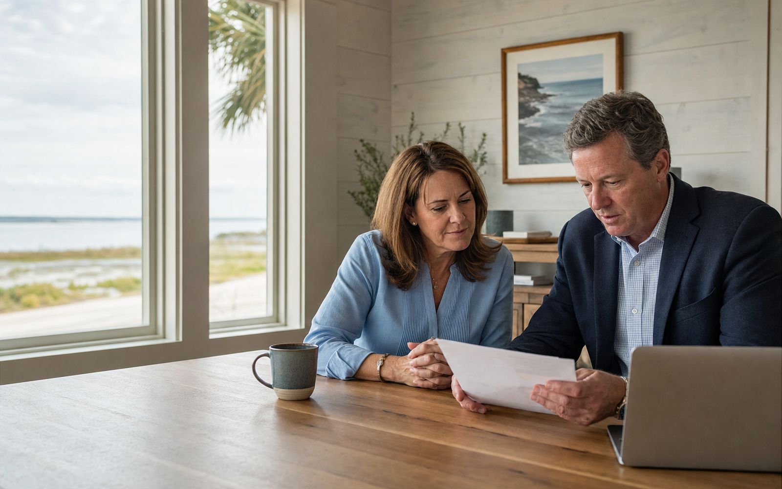 A local professional reviewing a document with a small-business owner